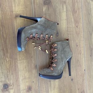 Tory Burch Suede & Leather High Heel Ankle Boots